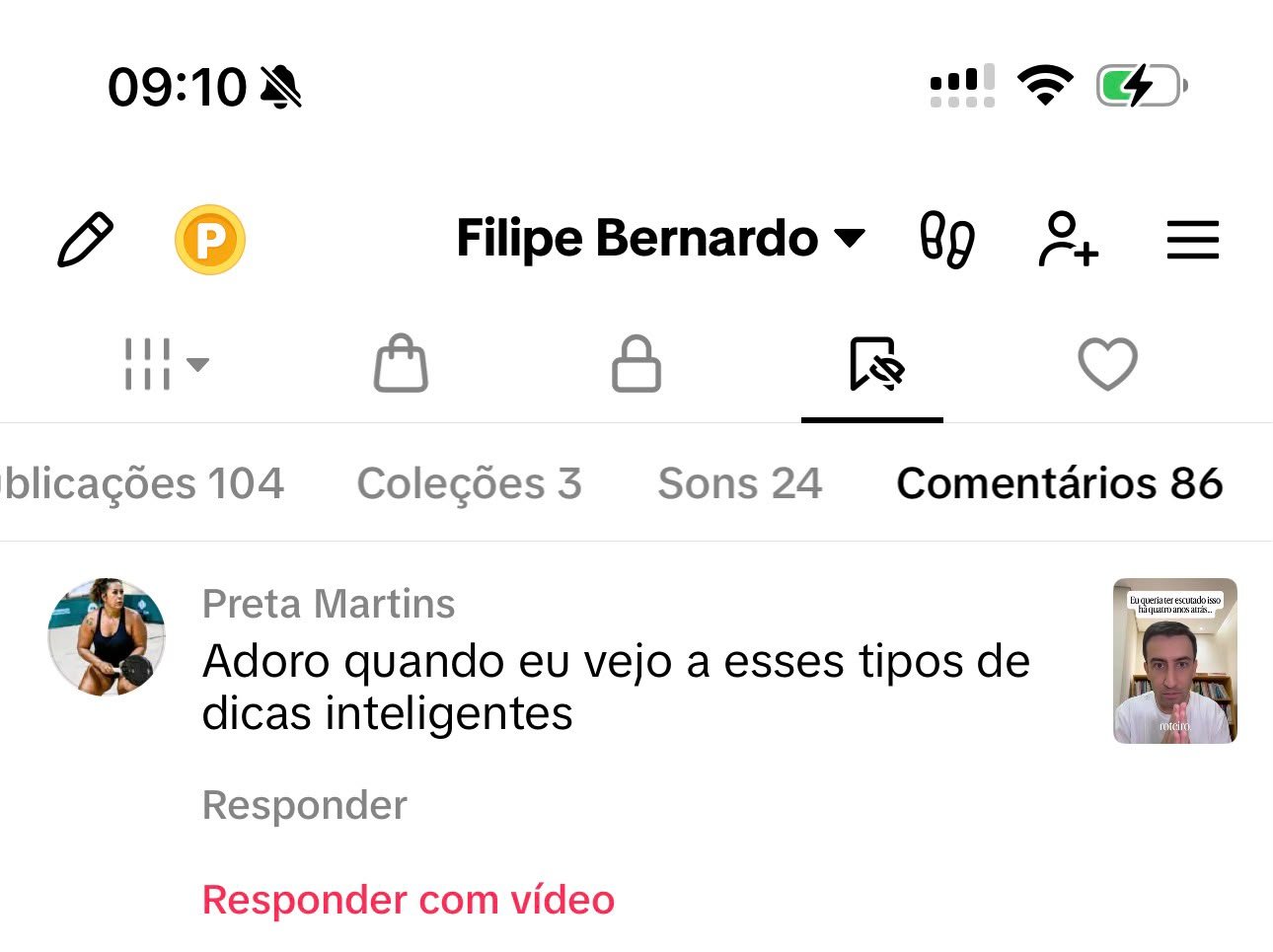 Comentário real do público no perfil
