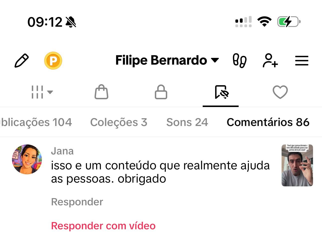 Comentário real do público no perfil