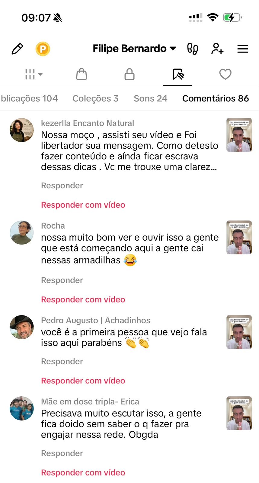 Comentário real do público no perfil