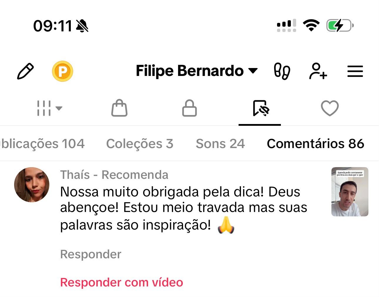 Comentário real do público no perfil