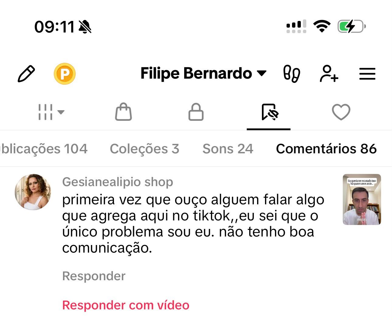 Comentário real do público no perfil