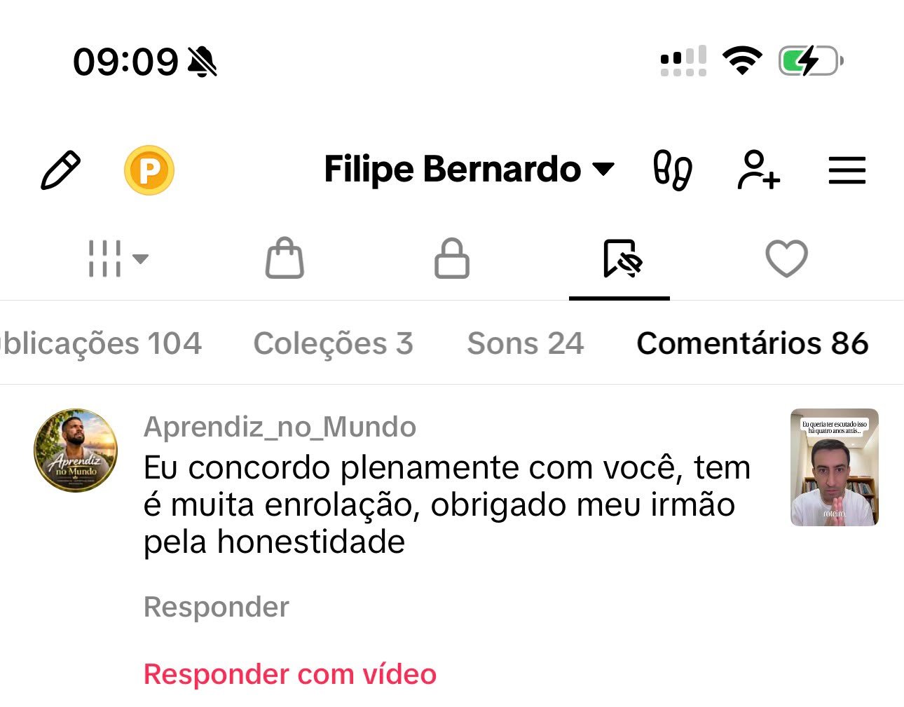 Comentário real do público no perfil