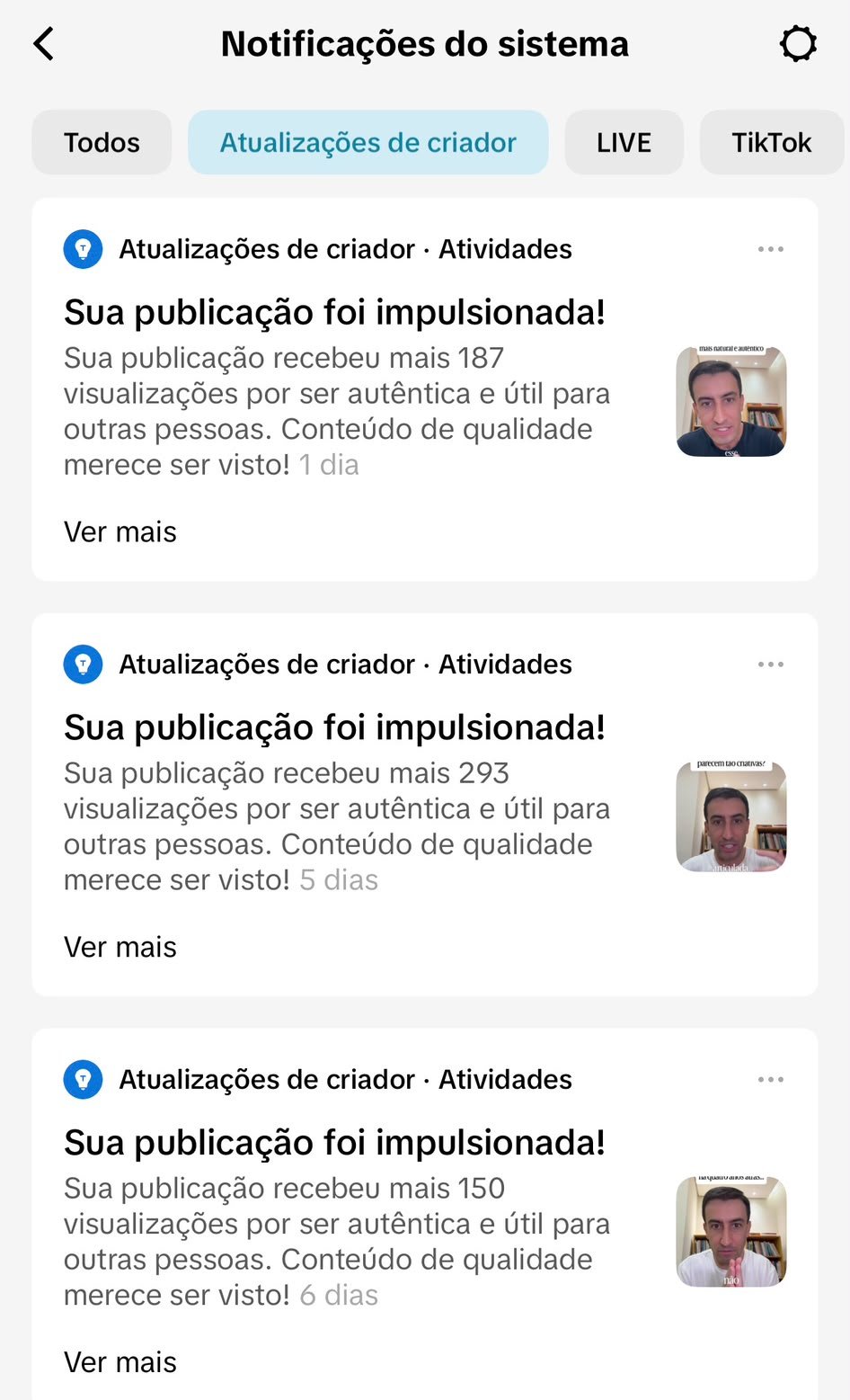 Notificações de publicações impulsionadas por serem autênticas e úteis