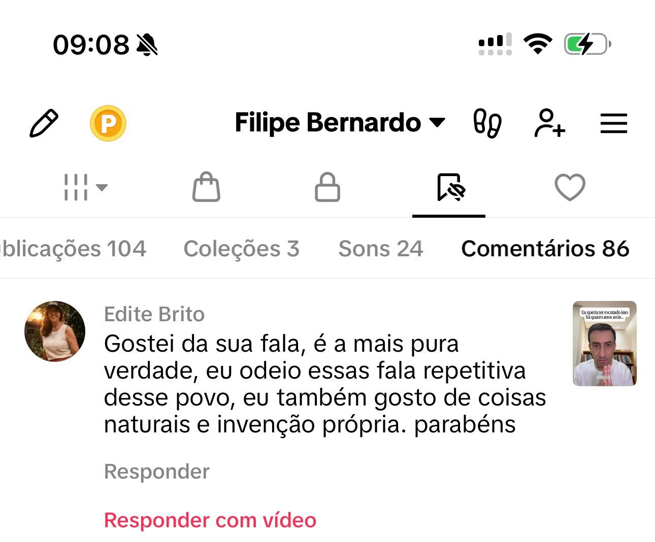 Comentário real do público no perfil