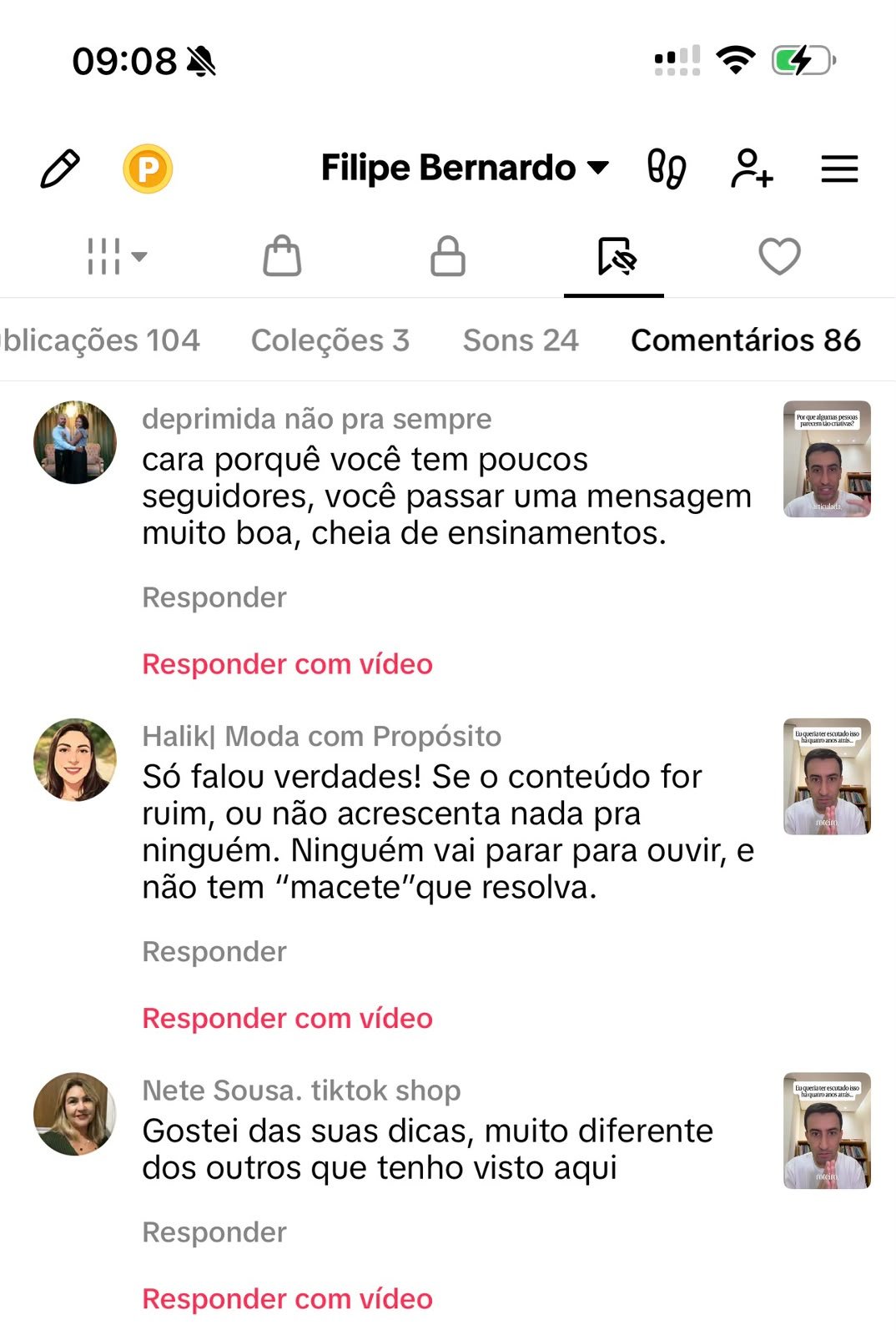 Comentário real do público no perfil
